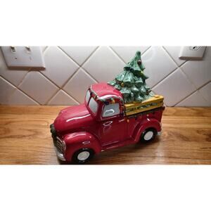 Blue Sky Clayworks‎ Ceramic Red Christmas Truck Candy Dish Cookie Jar